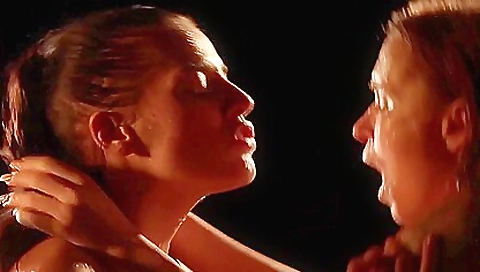 Sexy brunette hair shows her boyfriend's feet